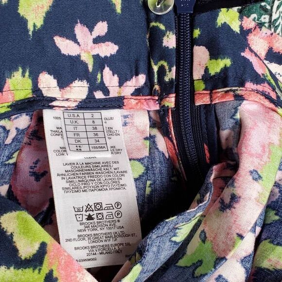 Brooks Brothers Women's Floral Pleated Midi Skirt Size 2 Navy Pink Green 100% Co - Picture 7 of 10